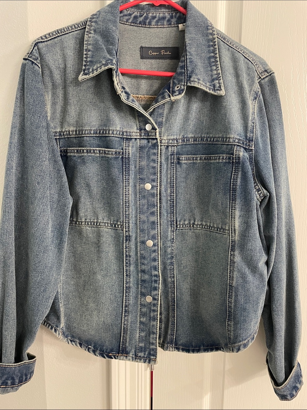 Copper Flash Light Wash Denim Jacket with Snap Buttons